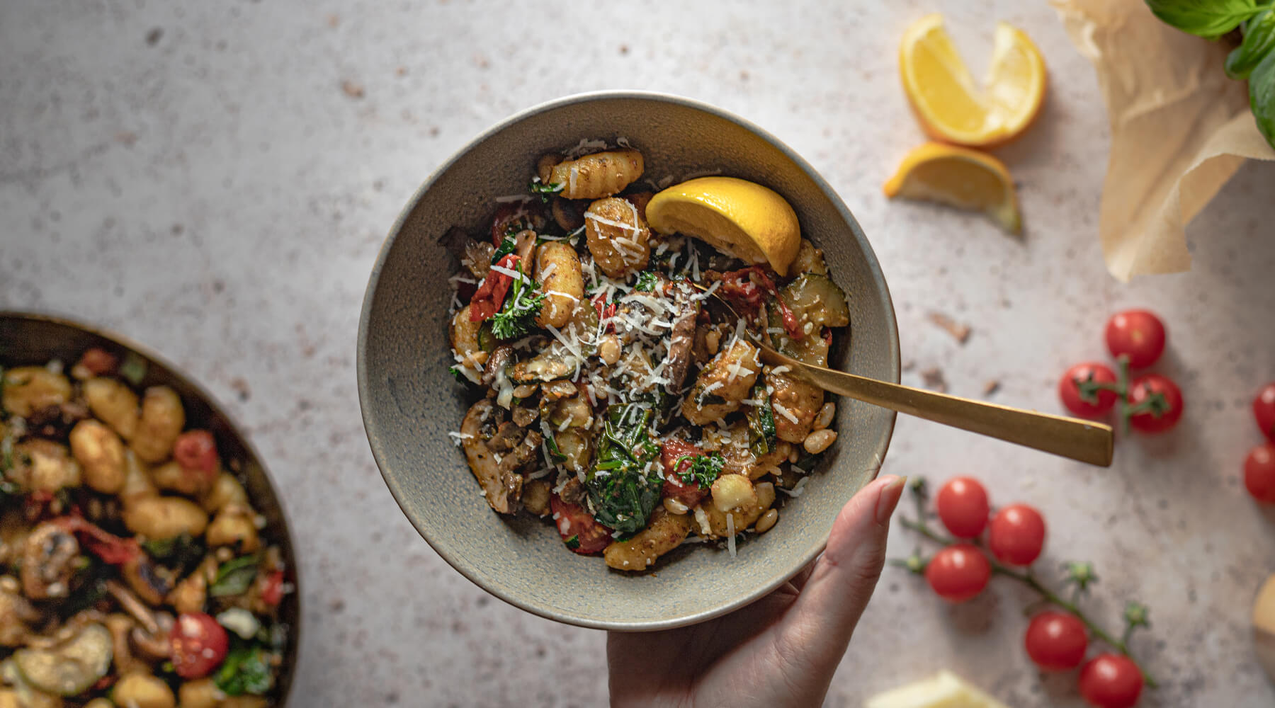Tuscan Gnocchi with Mushrooms, Cream and Tomatoes
